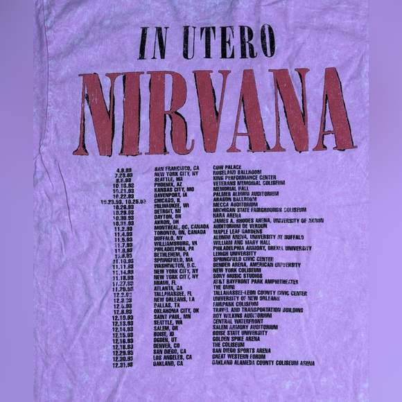 Vintage Nirvana In Utero Angel Band Concert Dates Pink Graphic T-Shirt Size L - Picture 3 of 4